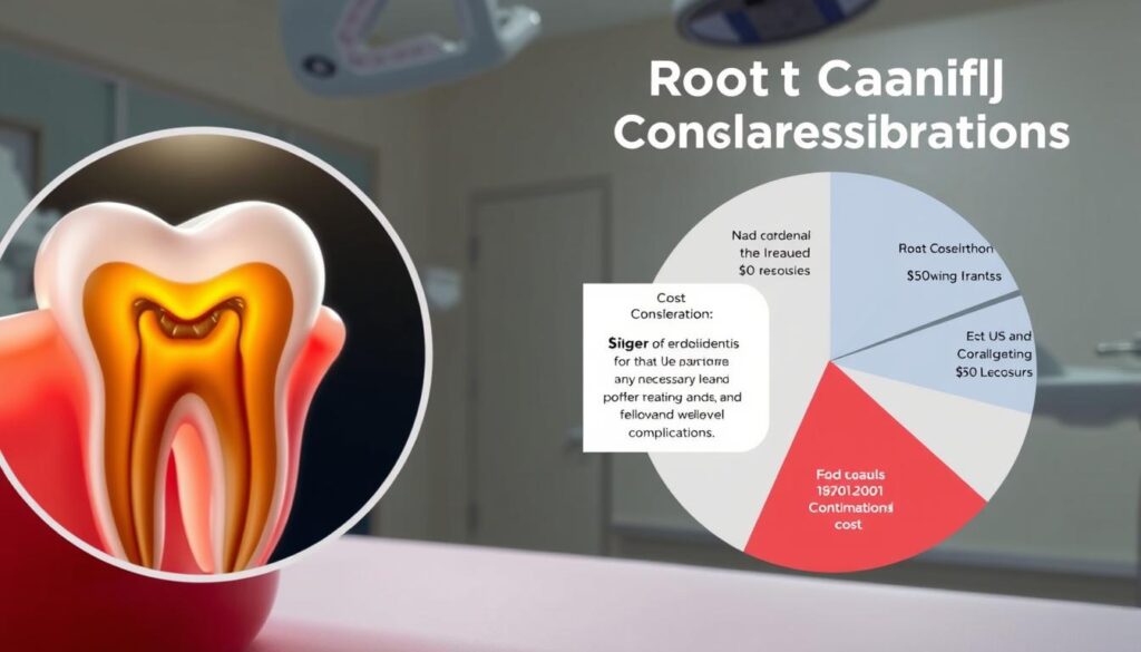 A detailed illustration of cost considerations for root canal procedures. In the foreground, a magnified view of a tooth undergoing a root canal, highlighting the intricate steps involved. In the middle ground, a pie chart displaying the breakdown of expenses, including the cost of the procedure, any necessary follow-up treatments, and potential complications. The background depicts a serene medical setting, with soft lighting and a muted color palette to convey the seriousness and importance of the topic. The overall scene aims to provide a comprehensive understanding of the financial aspects of root canal treatment, allowing the viewer to make an informed decision. A detailed illustration of cost considerations for root canal procedures. In the foreground, a magnified view of a tooth undergoing a root canal, highlighting the intricate steps involved. In the middle ground, a pie chart displaying the breakdown of expenses, including the cost of the procedure, any necessary follow-up treatments, and potential complications. The background depicts a serene medical setting, with soft lighting and a muted color palette to convey the seriousness and importance of the topic. The overall scene aims to provide a comprehensive understanding of the financial aspects of root canal treatment, allowing the viewer to make an informed decision.