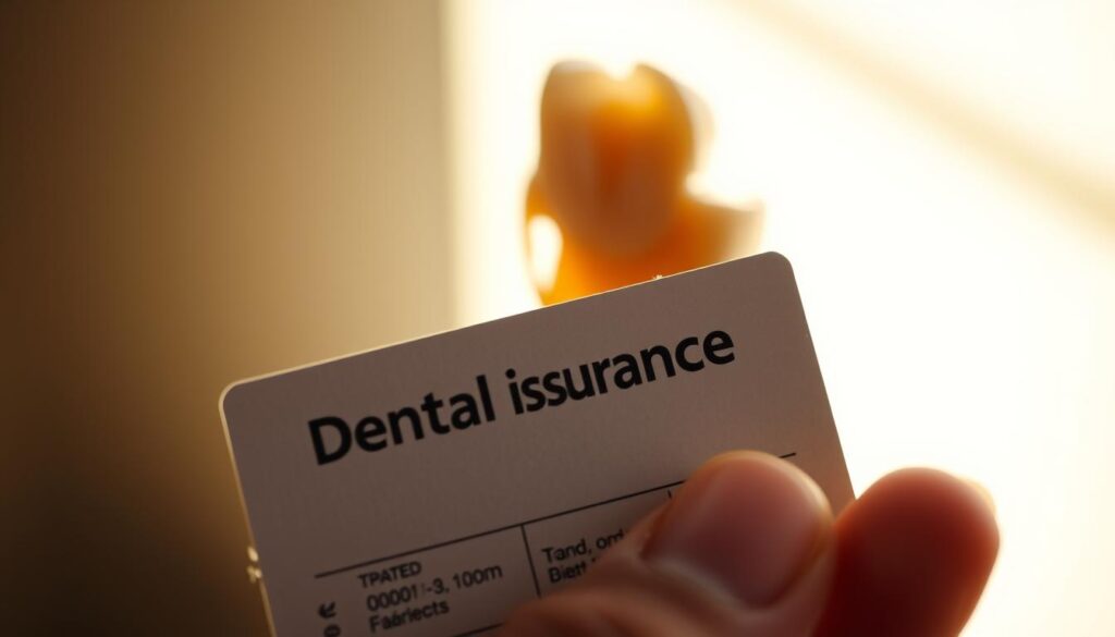 A close-up view of a broken tooth, its jagged edges jutting out against a soft, blurred background. The tooth is highlighted by warm, natural lighting, casting gentle shadows that accentuate its damaged form. In the foreground, a hand holds a dental insurance card, its edges frayed and worn, symbolizing the importance of preventive care and the financial implications of dental emergencies. The muted color palette and shallow depth of field create a pensive, contemplative atmosphere, inviting the viewer to consider the value of maintaining oral health and the potential burdens of unexpected dental expenses.