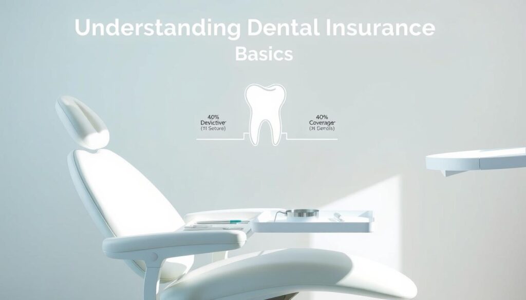 A modern, minimalist illustration depicting the basic concepts of dental insurance. In the foreground, a clean white dental chair and tray of dental tools, bathed in soft, natural lighting. In the middle ground, a simple line diagram showcasing key components of dental insurance, such as deductibles, copays, and coverage percentages. The background features a muted color gradient, conveying a sense of professionalism and clarity. The overall mood is informative, approachable, and visually engaging, reflecting the "Understanding Dental Insurance Basics" section of the article.